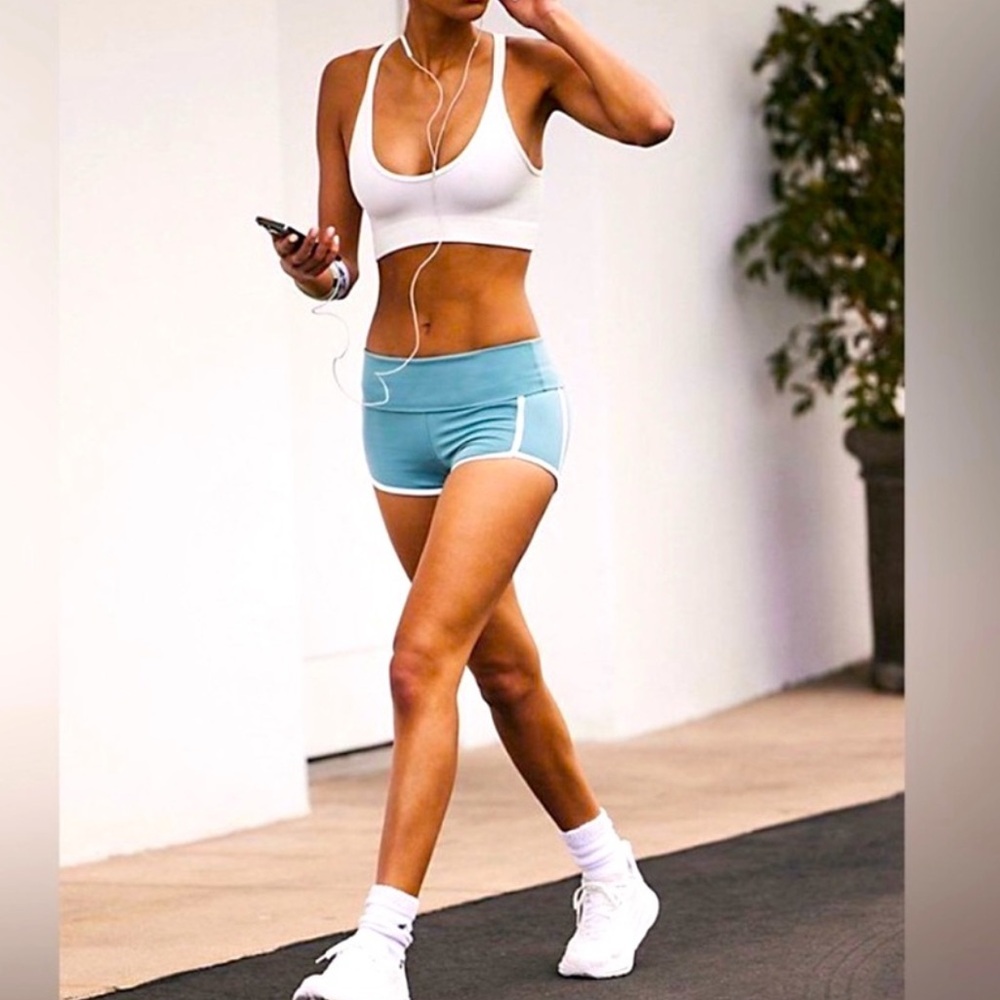 FP Movement by Free People Light Teal Athletic High-Waist Shorts with White Trim - Picture 2 of 11